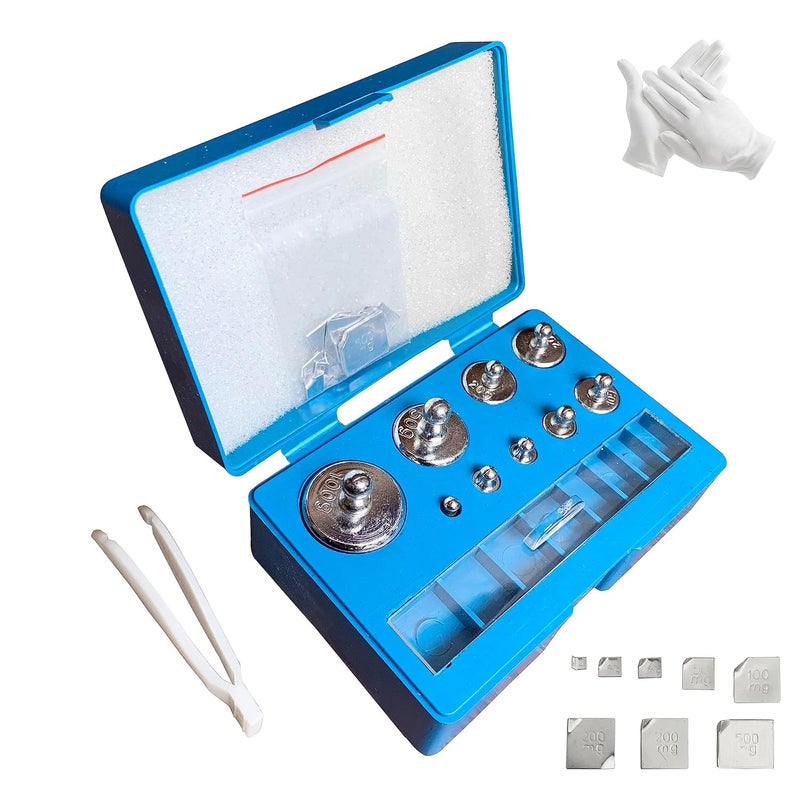 JENSWILL Calibration Weight 17PCs/Set,10mg to100g Totol:211g Weights Precision Balance Scale with Tweezers & Gloves for Digital Jewellery Scale Lab Educational Science - Image 1